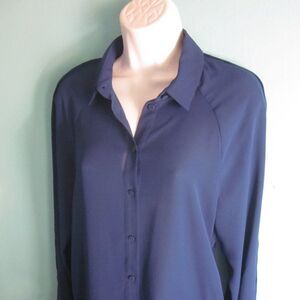 The Kooples Sport Womens Size M Blue Button Front Blouse 42" Bust Long Sleeve